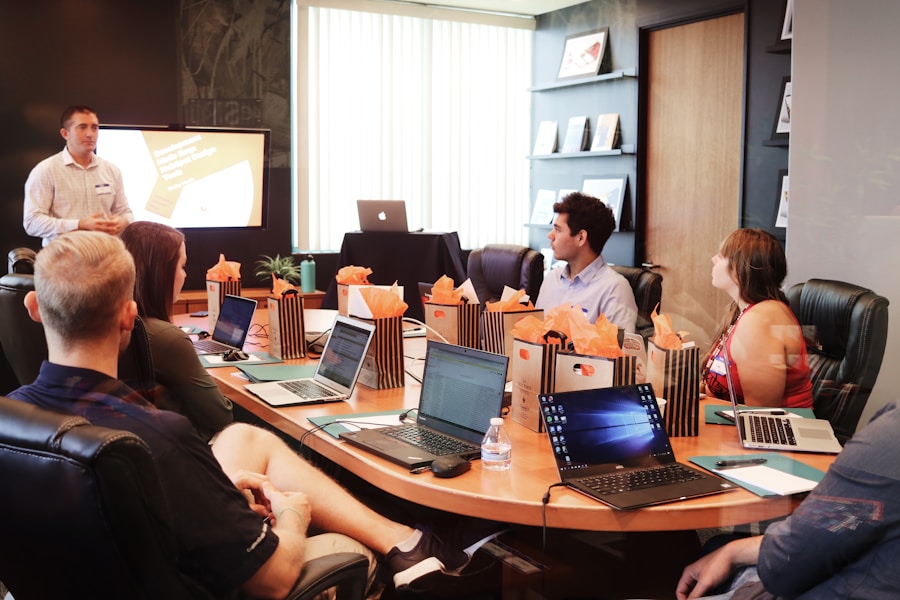 Professionals in a planning meeting about career transition