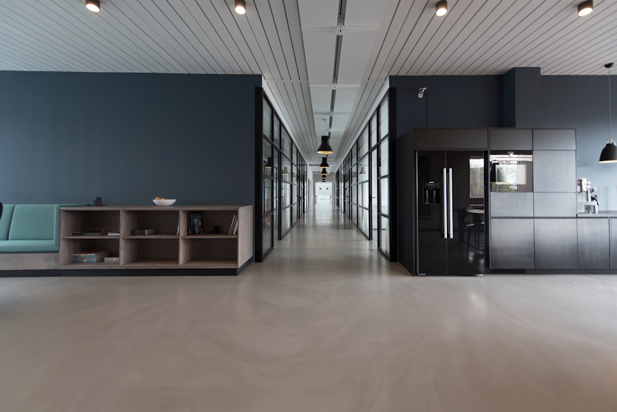 Modern training centre interior with desks and meeting space